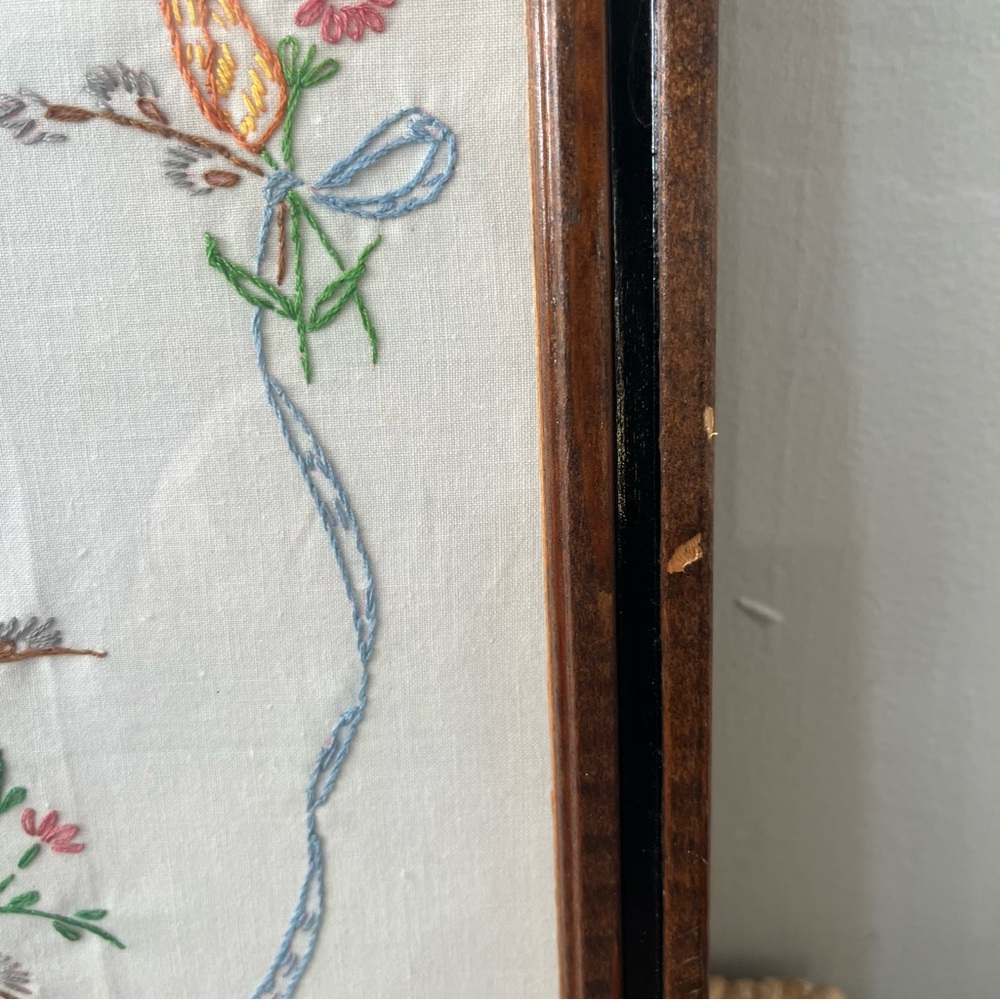 joy delights in joy embroidered framed Piece Flowers 12.5” X 15.5” Grandma Core - Picture 6 of 8